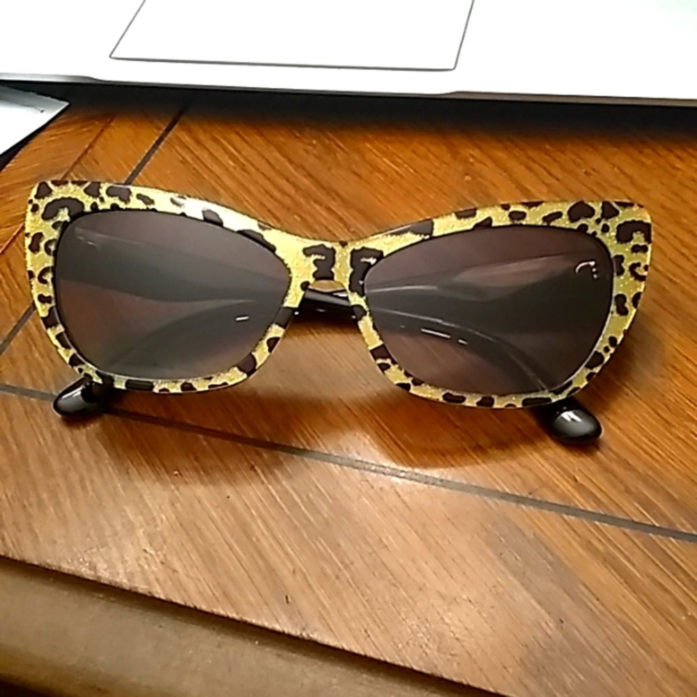 Dolce & Gabbana Black & Gold Leopard Print Cat Eye Sunglasses